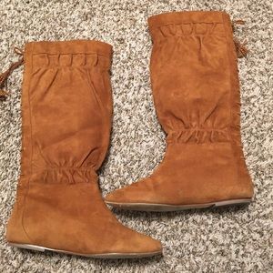 Daniblack Knee High Whiskey/Rust Suede Boots/Braided Detail/Tassels-10M - GUC !!
